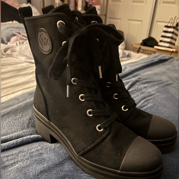 Michael Kors Black Corey Canvas Combat Boots - Picture 4 of 5